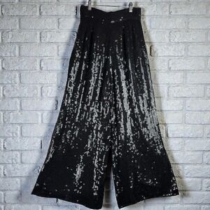 Scarlet Rage Vintage 80s Black Silk Sequin Palazzo Pants Fits Womens Size XS S
